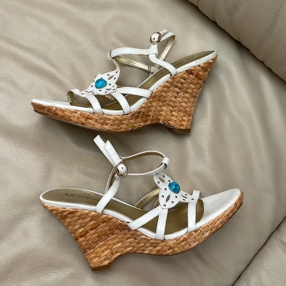 Anne Klein Women’s White Strappy Wedge Sandal Size 7 M